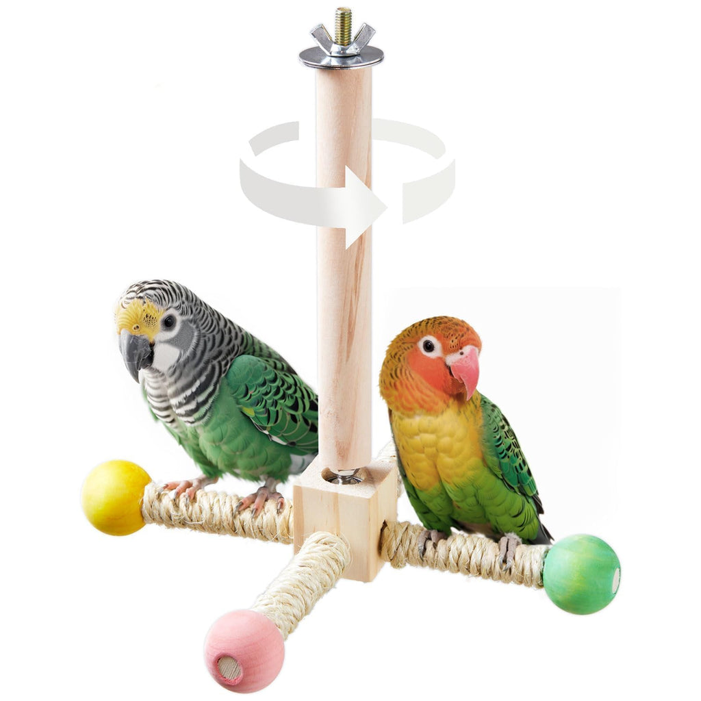 Bird Stand Perch Toy, Interactive Spinning Parakeet Toys, Wooden Exercise Wheel Parrot Toy, Enrichment Cockati