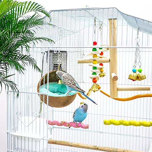 2 Pcs Natural Coconut Shell Bird Nest House Bed Breeding Nesting Anti-Pecking Bite with Warm Pad and Bell for  - view 5