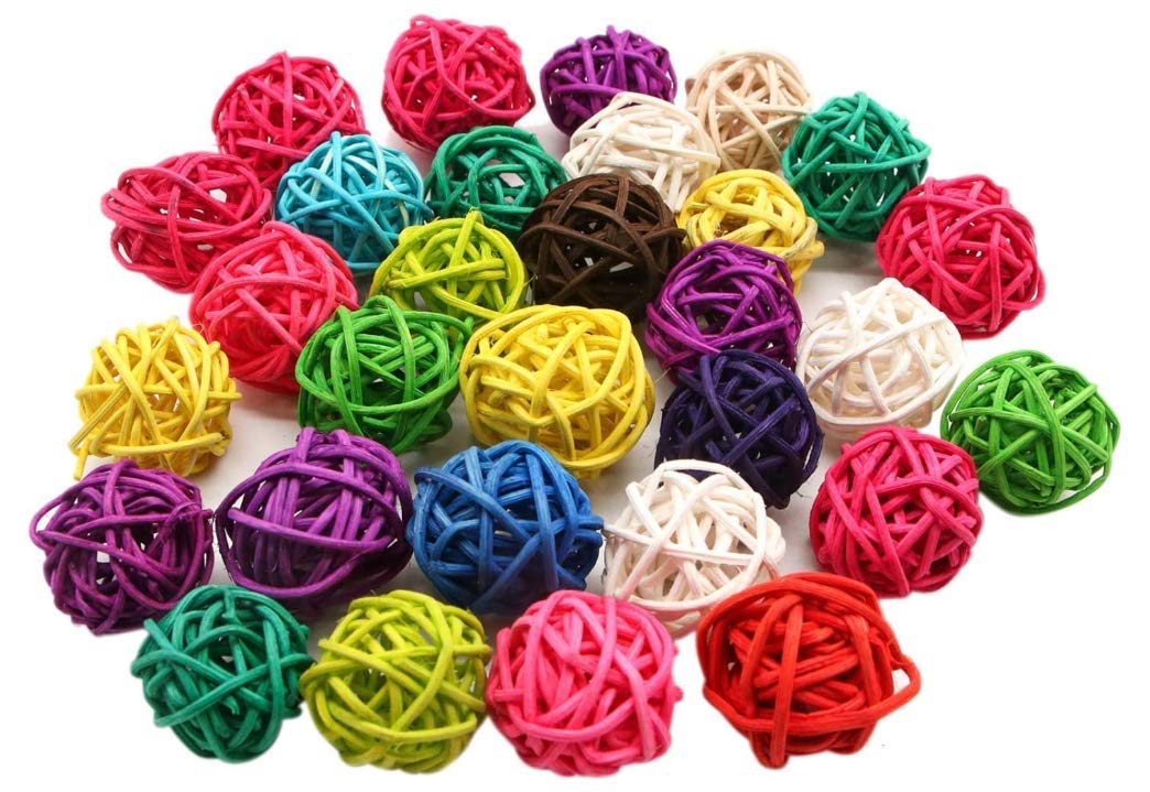 20 Pcs Colorful Handmade Wicker Rattan Balls Decorative, Pet Bird Chew Toy Party Wedding Table Decoration Deco