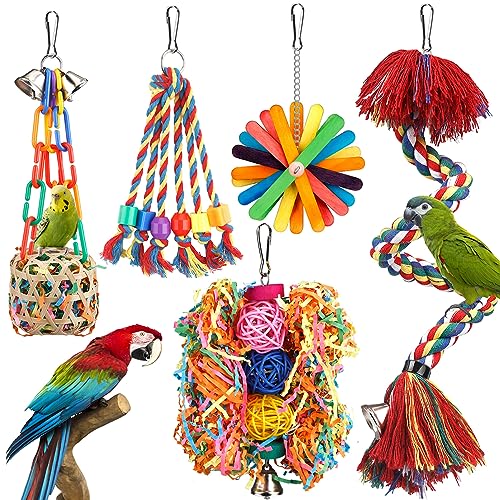 Bird Toys Rope Perch with Bell Colorful Bird Chewing Shredding Foraging Toys Parrot Swing Climbing Standing Ha - view 2