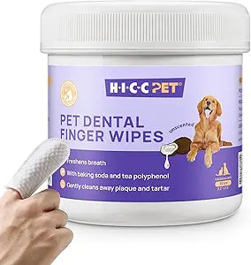 HICC Pet Teeth Cleaning Wipes for Dogs & Cats, Vet-Recommended Remove Bad Breath & Plaque & Tartar Buildup, Do
