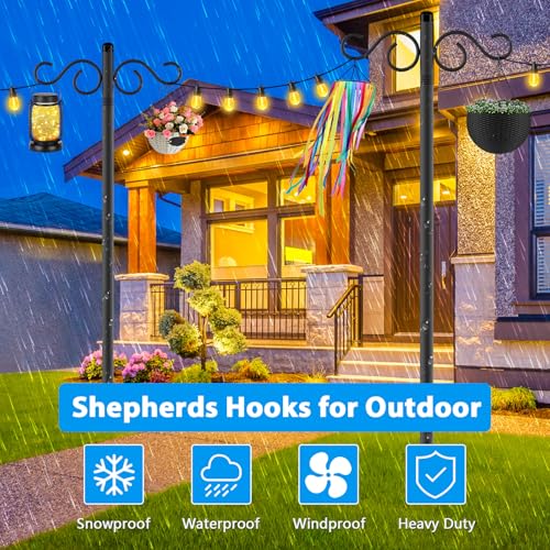 Adjustable Shepherd Hooks for Outdoor, 2 Pack 80 Inch 5 Prong Base Bird Two Sided Feeder Poles, Heavy Duty She - view 6