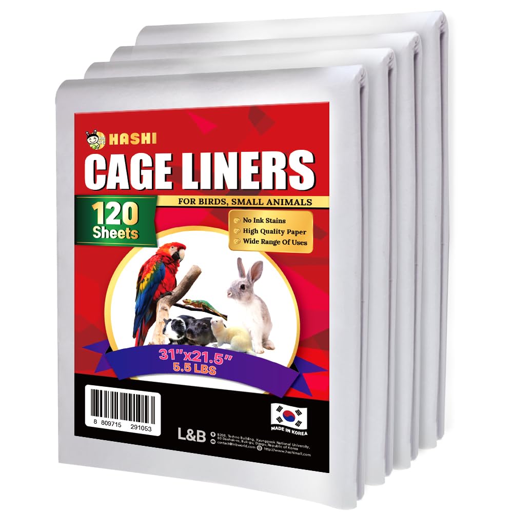 HASHI Bird Cage Liner - 120 Disposable Sheets Made from Acid-Free Newsprint. Non-Toxic for Birds, Ideal for Pa