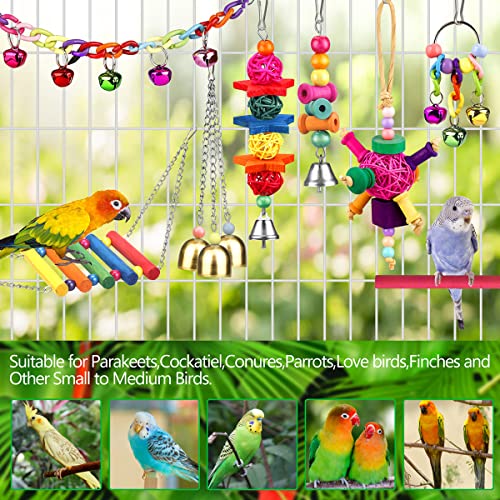Bird Toys for Conures with Colorful Ladder Hammock Bird Cage Accerious Bird Perch Stand Chewing Toys Hanging B - view 4