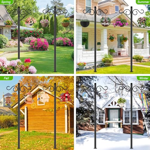 Double Shepherds Hooks for Outdoor,2 Pack 90 Inch Bird Feeder Pole with 5 Prongs Base,Heavy Duty Shepherds Hoo - view 3