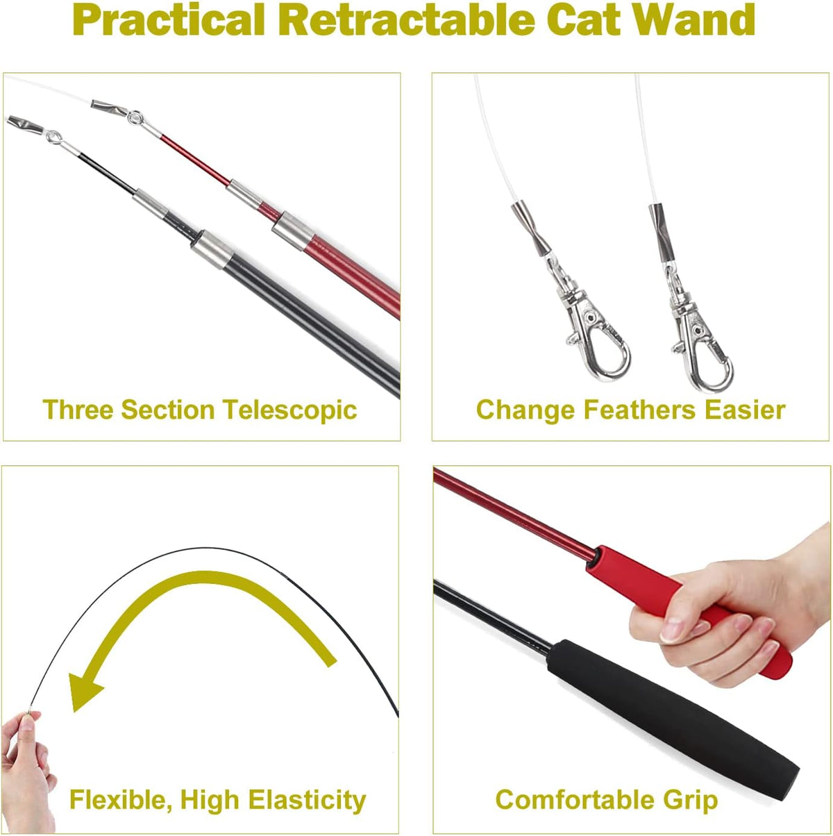 Cat Toys for Indoor Cats, Interactive Cat Toy 2PCS Retractable Wand Toy and 9PCS Cat Feather Toys Refills, Fun - view 4