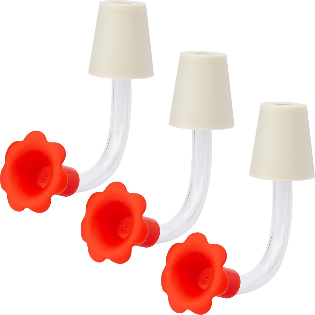 3-Pack Floral Hummingbird Feeder Replacement Parts – DIY Bottom Replacement Feeding Tubes with Red Flower Tip 