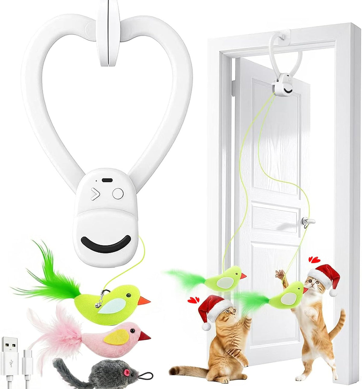 Interactive Cat Toys for Indoor Cats: Automatic Flying Bird Feather Wand Chase Exercise Enrichment Stimulation