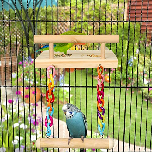 Bird Perches Cage Toys Parrot Wooden Platform Play Gyms Exercise Stands with Acrylic Wood Swing Ferris Wheel C - view 3