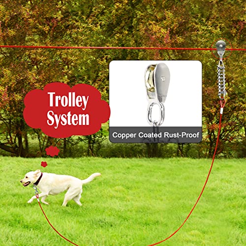 100FT Dog Runner for Yard with 15FT Tie Out Cable - Heavy Duty Trolley System for Large Dogs Up to 250LBS, Bac - view 5