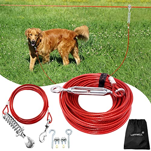 100FT Dog Runner for Yard with 15FT Tie Out Cable - Heavy Duty Trolley System for Large Dogs Up to 250LBS, Bac - view 2