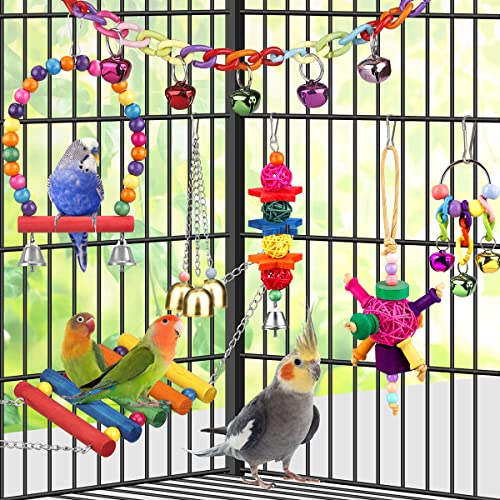 Bird Toys for Conures with Colorful Ladder Hammock Bird Cage Accerious Bird Perch Stand Chewing Toys Hanging B - view 5
