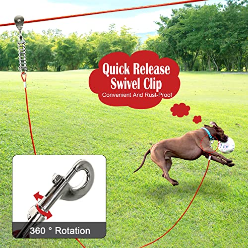 100FT Dog Runner for Yard with 15FT Tie Out Cable - Heavy Duty Trolley System for Large Dogs Up to 250LBS, Bac - view 4
