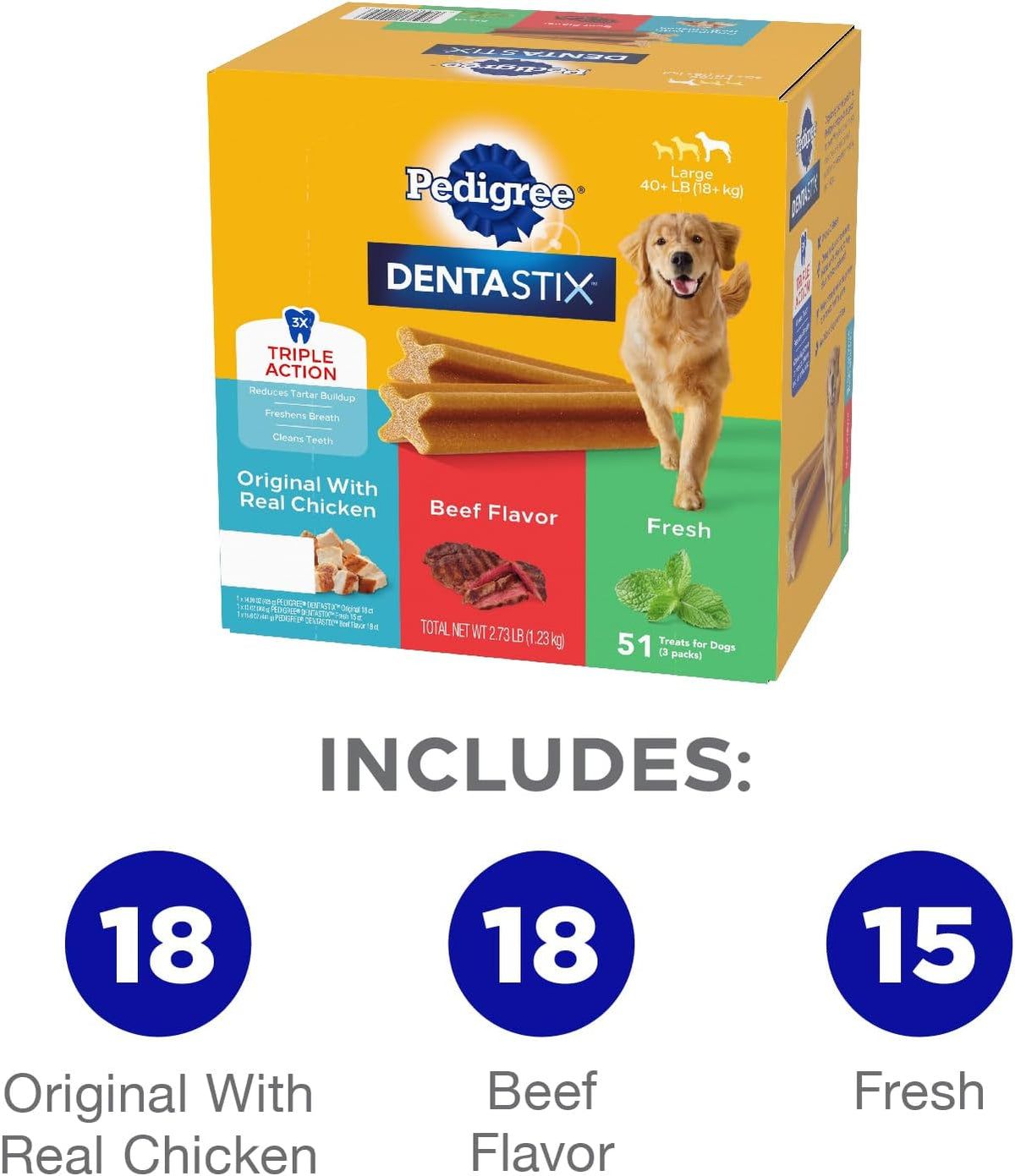 Pedigree Dentastix Large Breed Dog Treats, Original, Beef & Fresh Flavor Dental Chews for Dogs, 2.73 lb. Varie - view 2