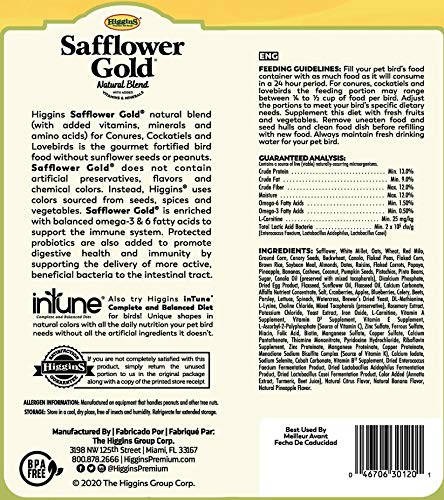 Higgins 2 Pack of Safflower Gold Natural Blend Conure and Cockatiel Food, 3 Pounds Each - view 3