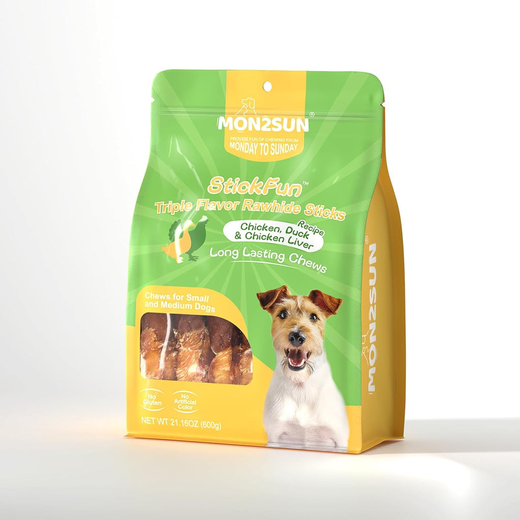 MON2SUN Dog Treats, Triple Flavor 5 Inch Chicken Liver Duck and Chicken Wrapped Rawhide Snacks for Small and M - view 10