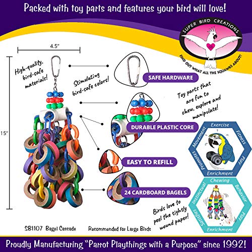 Super Bird Creations SB1107 Bagel Cascade Bird Toy, Large Bird Size, Refillable Bagels, 15” x 4.5” - view 3