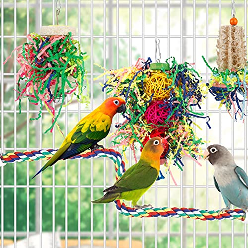 Foraging Toys Parakeet Chewing Hanging Toy Shredded Paper Bird Cage Accessories for Conure Cockatiel Budgies L - view 3