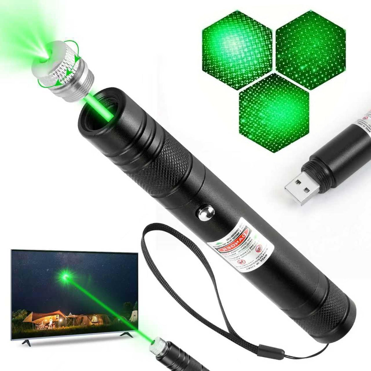 Long Range Green Laser Pointer, Laser Pointer High Power, Green Lazer Pointer Rechargeable for Hiking, Cat Las