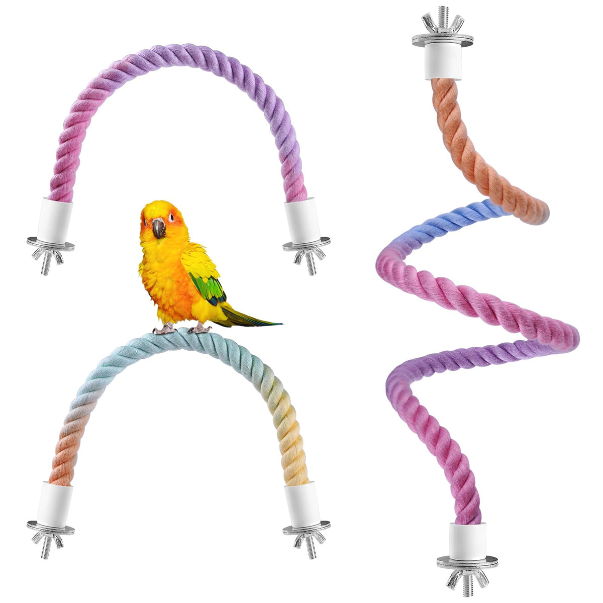 3 Pcs Bird Rope Perches Gradient Color, Bendable Parrot Bird Perch Rope Stand for Cage, Stand Climbing Stand T