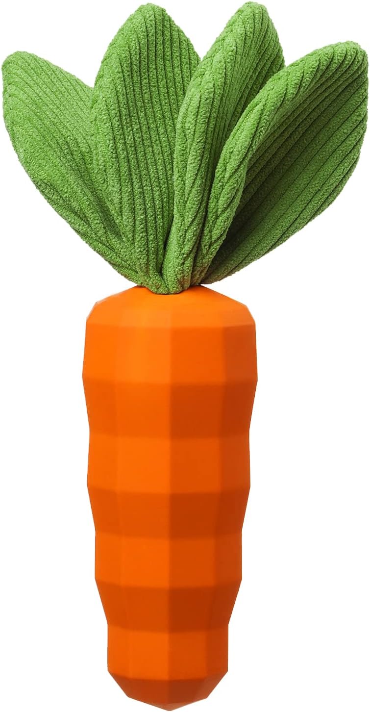 MewaJump Dog Squeaky Chew Toys for Aggressive Chewers, Rubber Carrot Dog Toys for Training and Cleaning, Durab