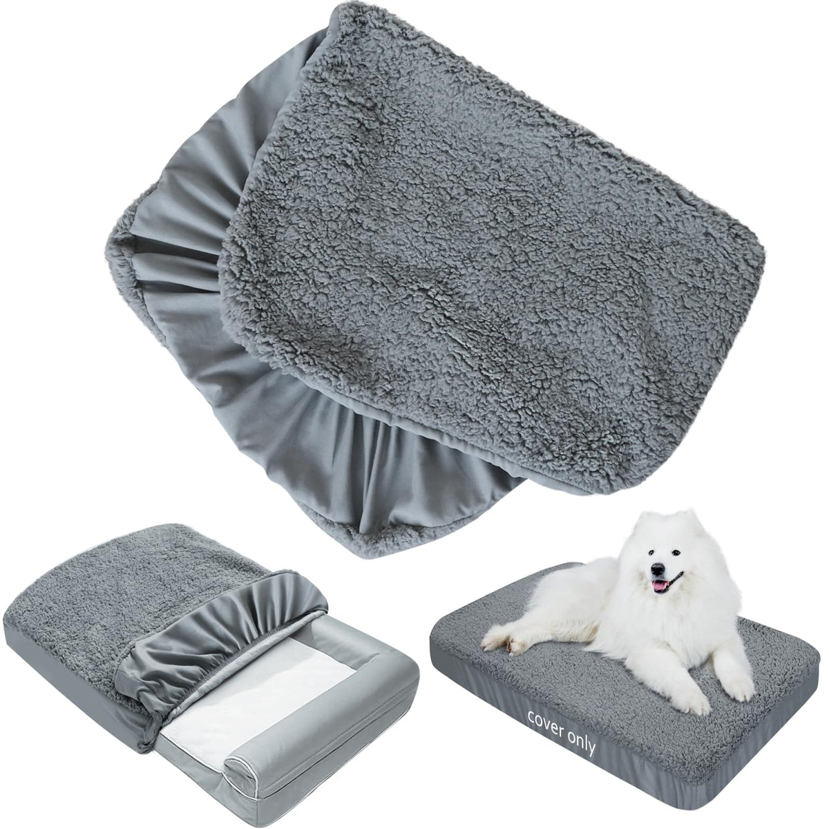 Dog Bed Covers Soft Plush Replacement Washable, Waterproof Pet Bed Liner Grey 36x27 Inches, for Dog/Cat, Cover