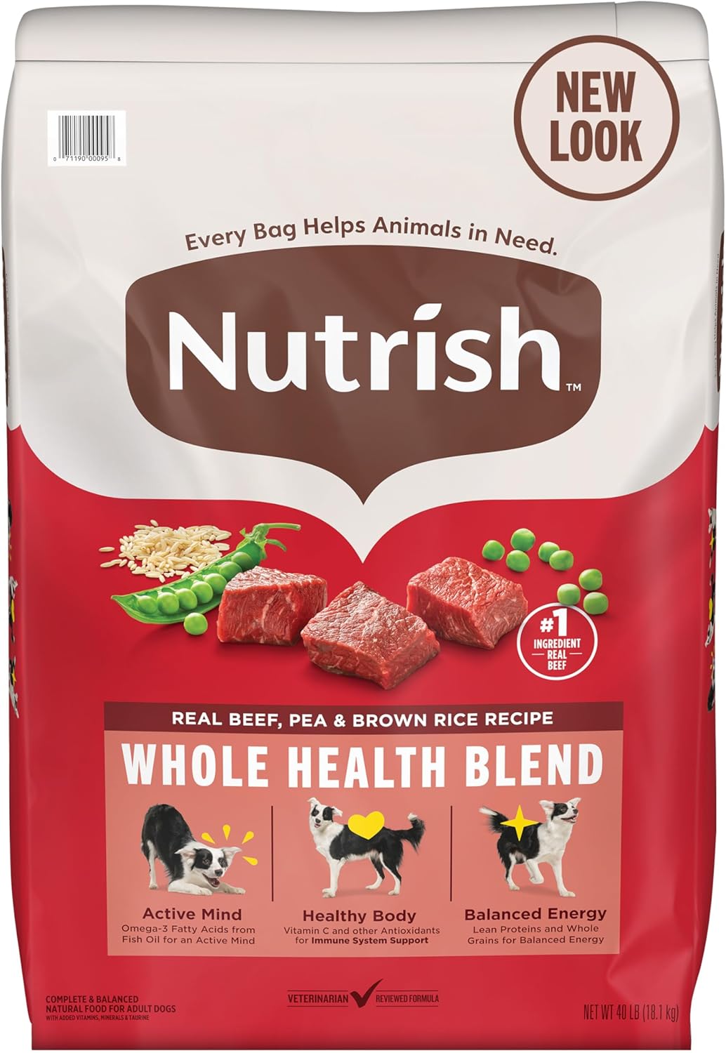 Nutrish Dry Dog Food, Real Beef, Pea & Brown Rice Recipe Whole Health Blend for Adult Dogs, 40 lb. Bag, Packag