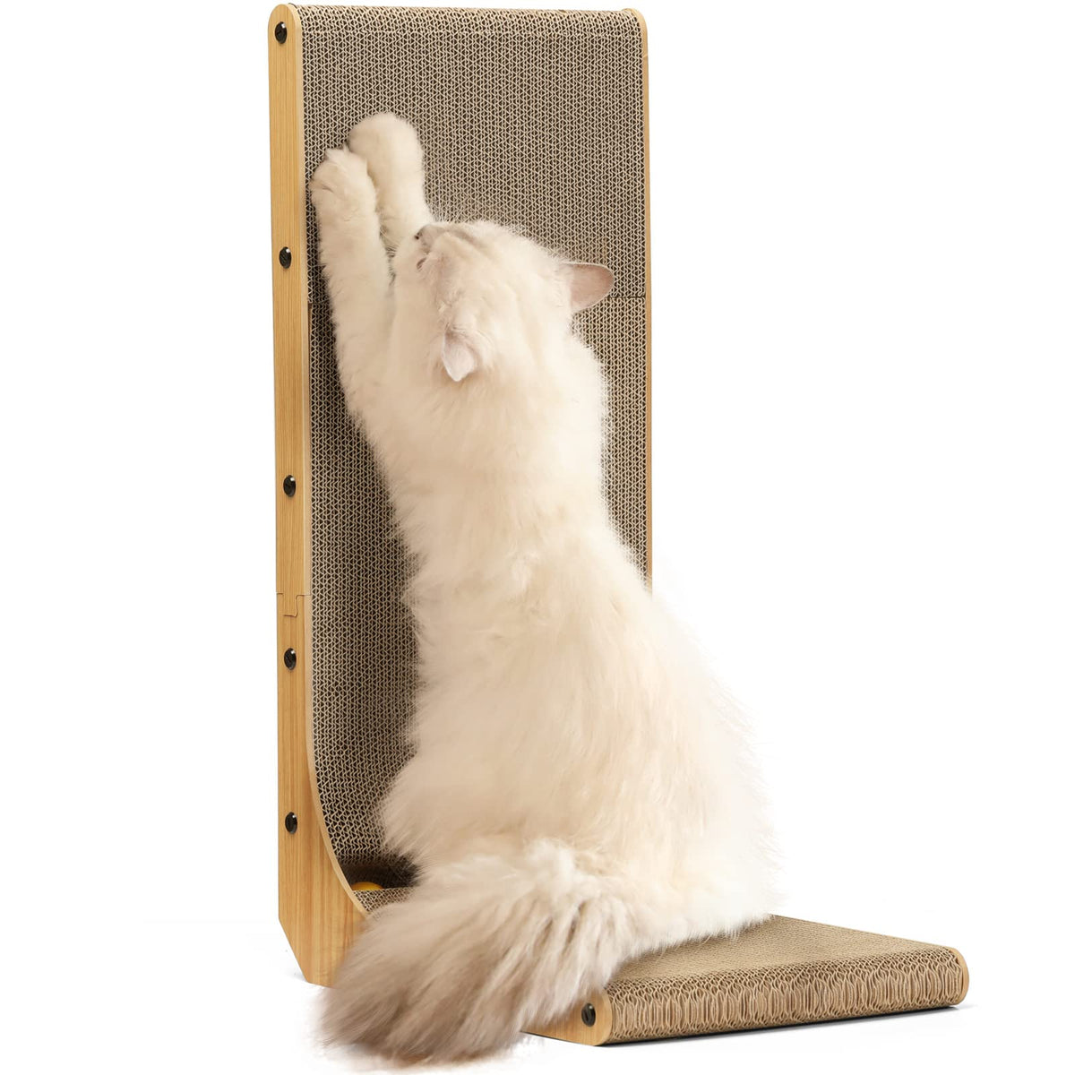 FUKUMARU Cat Scratcher, 26.8 Inch L Shape Cat Scratch Pad Wall Mounted, Cat Scratching Cardboard with Ball Toy