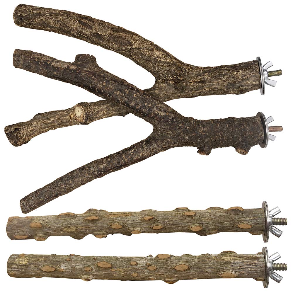 Bird Perch 4 PCS Natural Wood Stand Parakeet Toys Bird Cage Accessories for Parrots Conure Supplies Budgie Pla