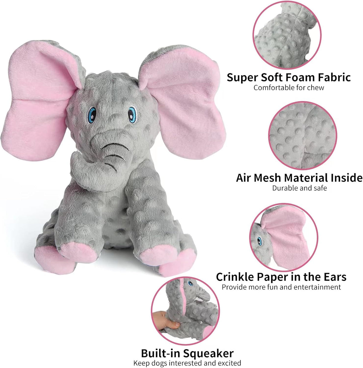 DODODOLA Dog Toys Puppy Toys Cute Squeaky Elephant Dog Toy with Crinkle Paper Stuffed Plush Animal to Keep The - view 2