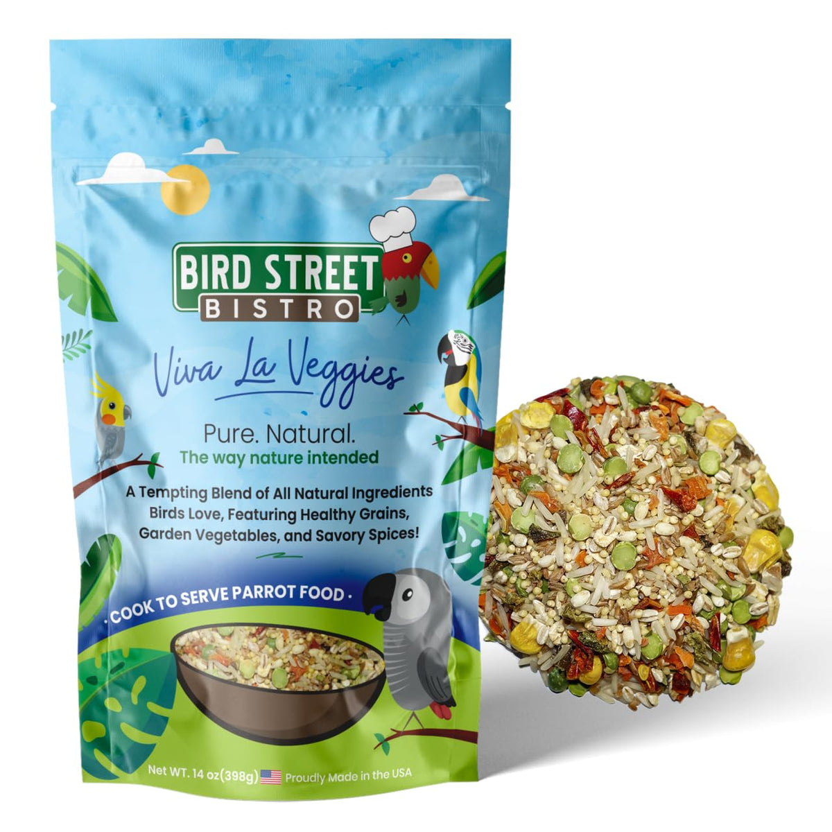 Bird Street Bistro Parrot Food - Parakeet & Cockatiel Food - Cooks in 3-15 min w/Natural Grains, Legumes, Non-
