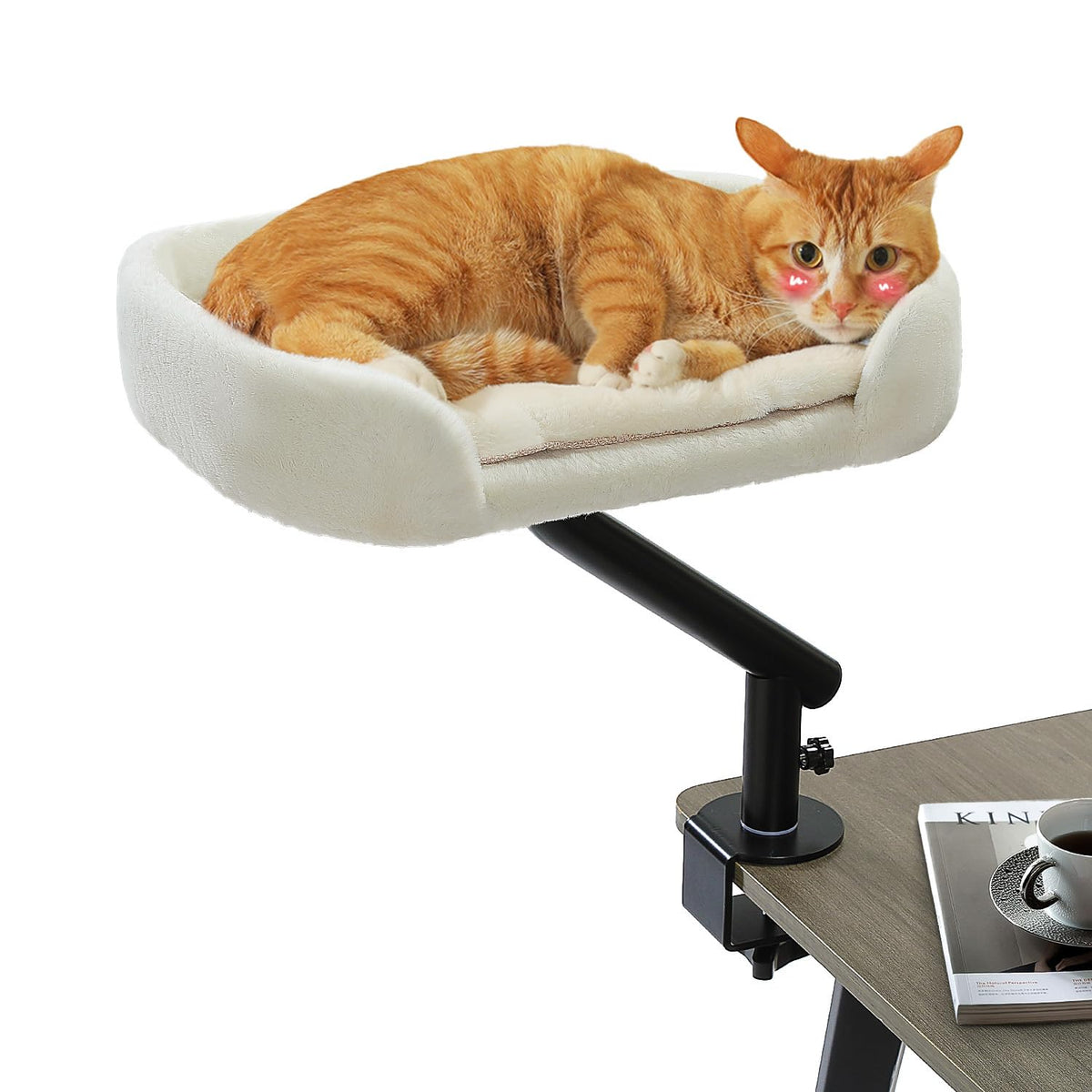 PAWZ Road Cat Desk Bed for Indoor Cats, Cat Bed for Desk Supports Up to 50 lbs, 360° Rotation & Adjustable, Ne