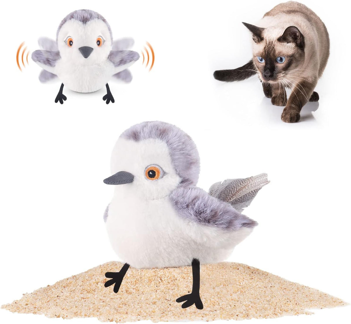 Potaroma Cat Toys Flapping Bird (No Flying), Lifelike Sandpiper Chirp Tweet, Rechargeable Touch Activated Kitt