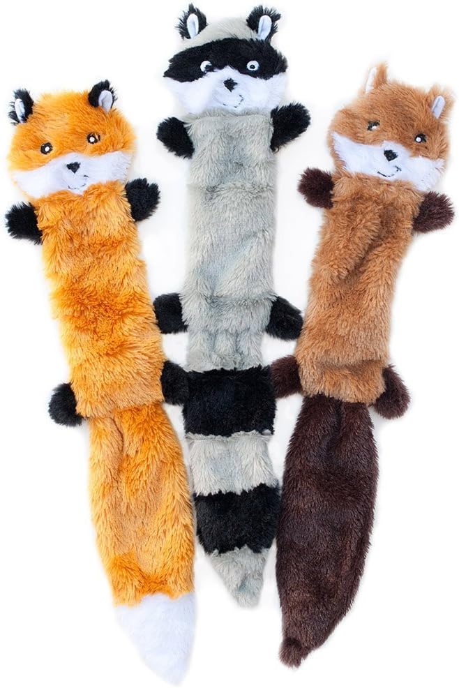 ZippyPaws Skinny Peltz - No Stuffing Dog Toy Pack to Keep Them Busy, for Medium and Large Dogs, Squeaky Pet To