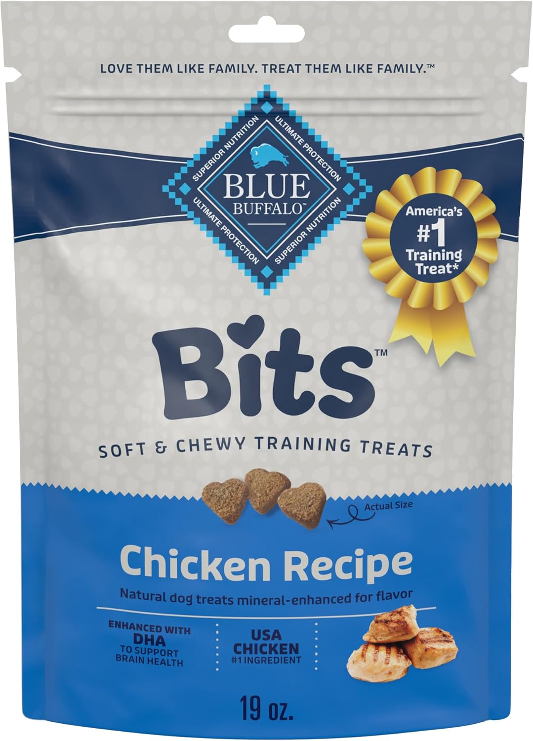 Blue Buffalo Bits Soft Dog Treats for Training, Made with Natural Ingredients & Enhanced with DHA, Chicken Rec