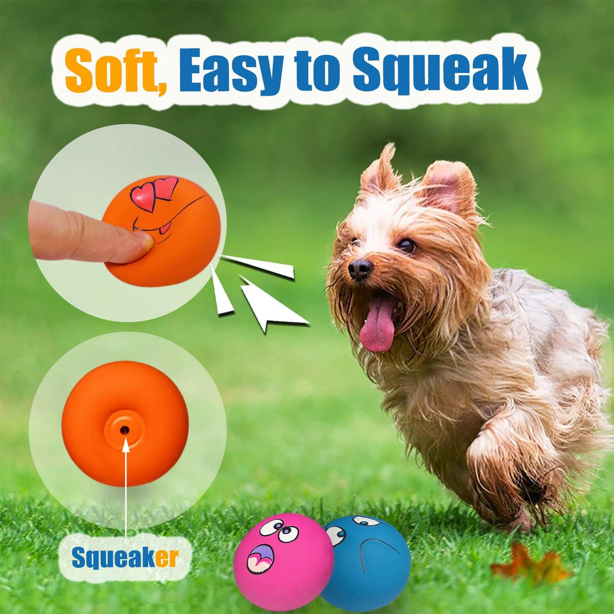 HOLYSTEED Latex Dog Squeaky Toys Rubber Soft Dog Toys Chewing Squeaky Toy Fetch Play Balls Toy for Puppy Small - view 4