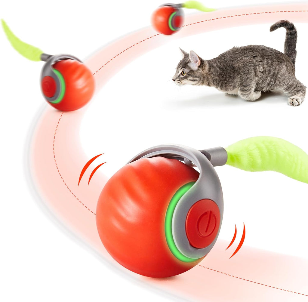 Potaroma Moving Ball Cat Toys with Feather Tail, Rechargeable 2025 New Interactive Toy for Indoor Cats Exercis