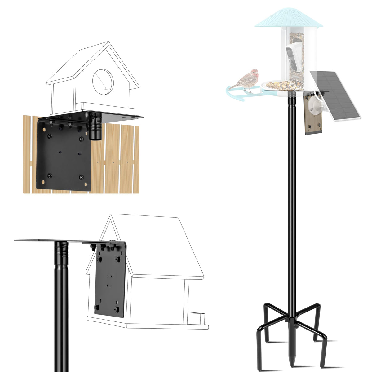 Ottsuls Bird Feeder Pole, 109 Inch Heavy Duty Bird House Pole Kit for Outdoors, with 5-Prong Base Feeding Stat