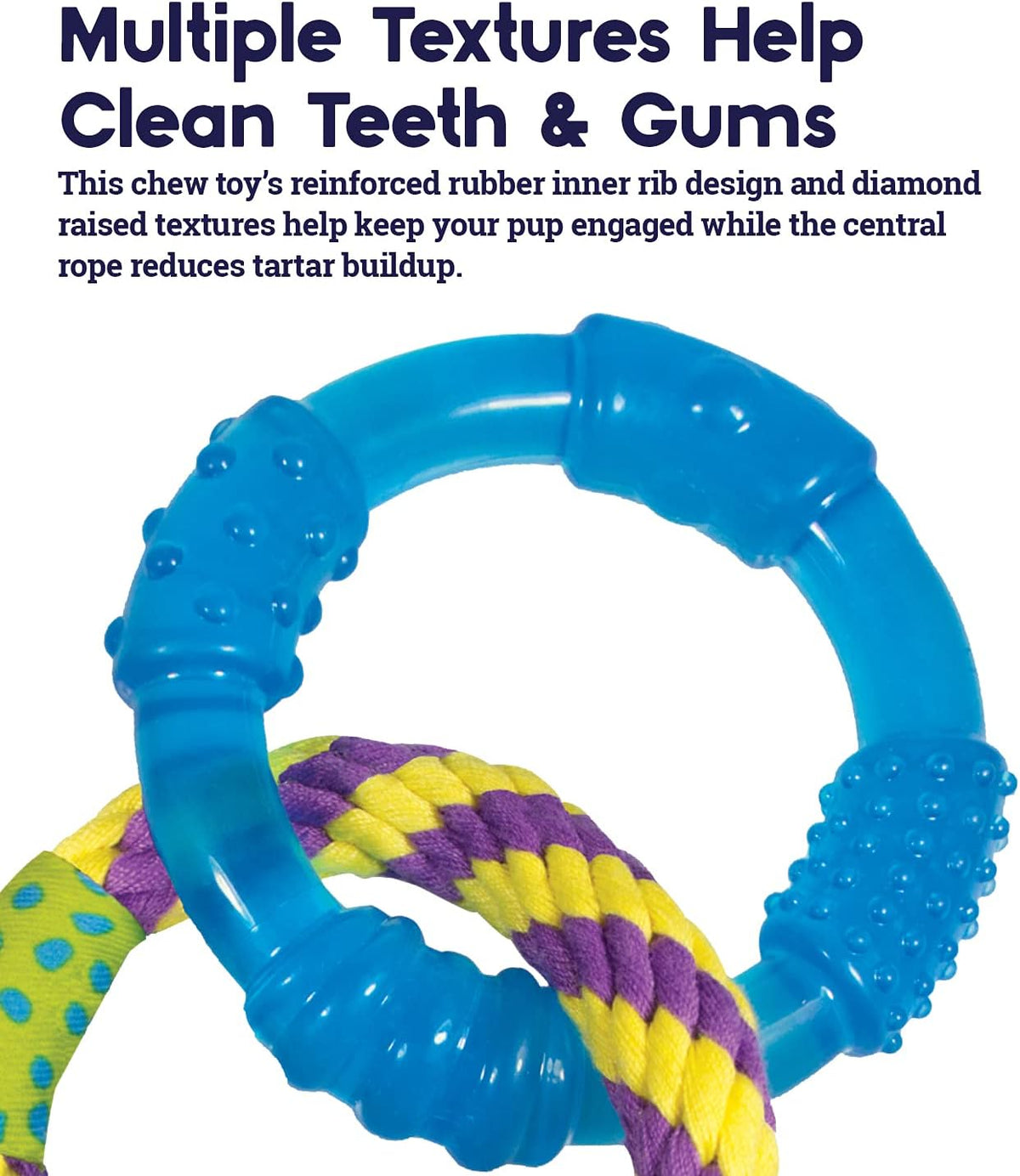 Petstages Dental Links Dog Chew Toy – Puppies & Adults, Strong Chewers, Multiple Textures & Rope, 8.5" x 4" x  - view 5
