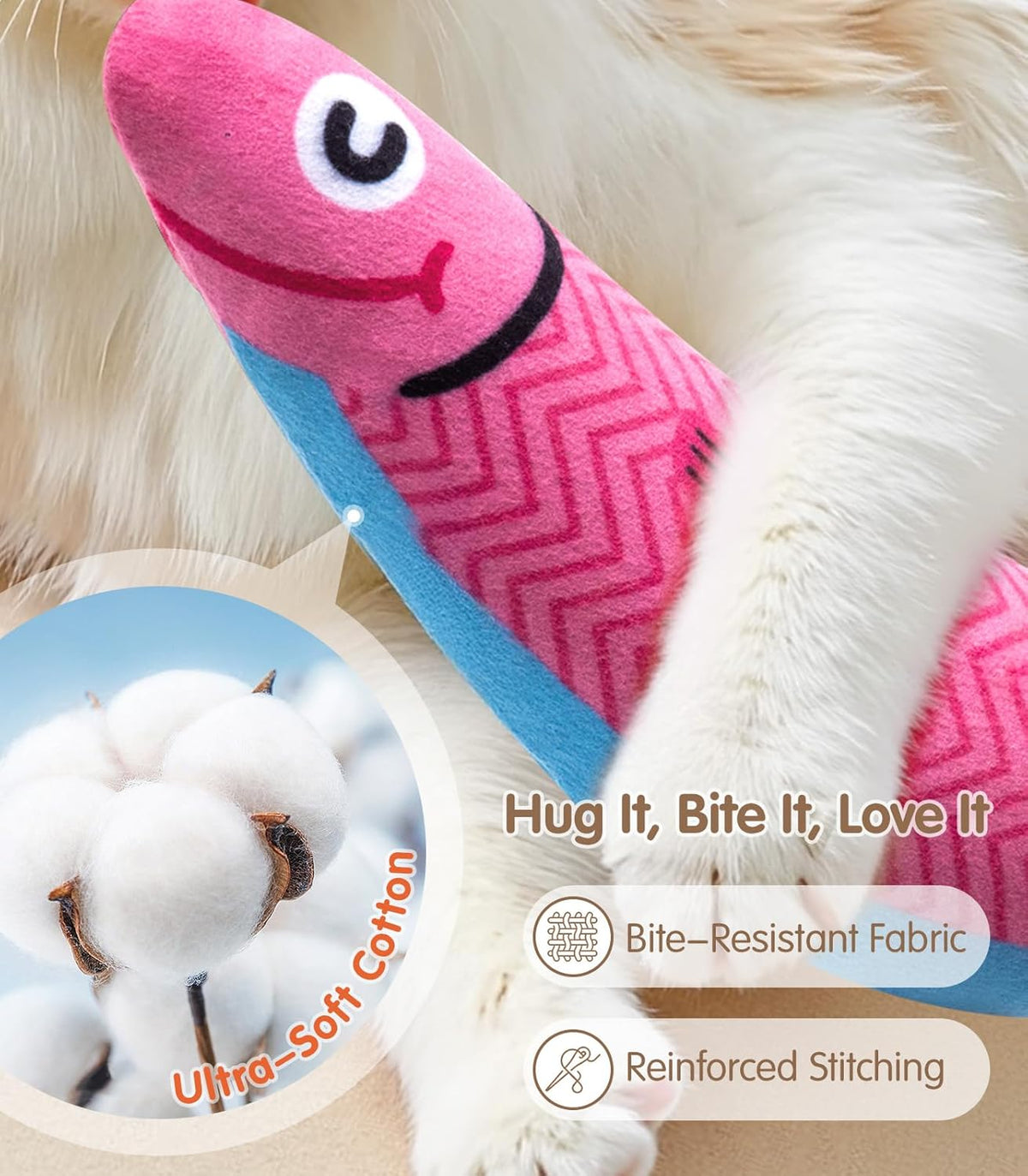 Cat Toys with[5000mg A+Natural Catnip &Silvervine] [Baby Grade] Interactive Soft Chew Kicker Cat Toys for Indo - view 5