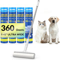 Large Lint Roller for Floors Carpet Furniture Bed – 9.45" Wide Extra Sticky Pet Hair Remover, 4 Refills 360 Sh