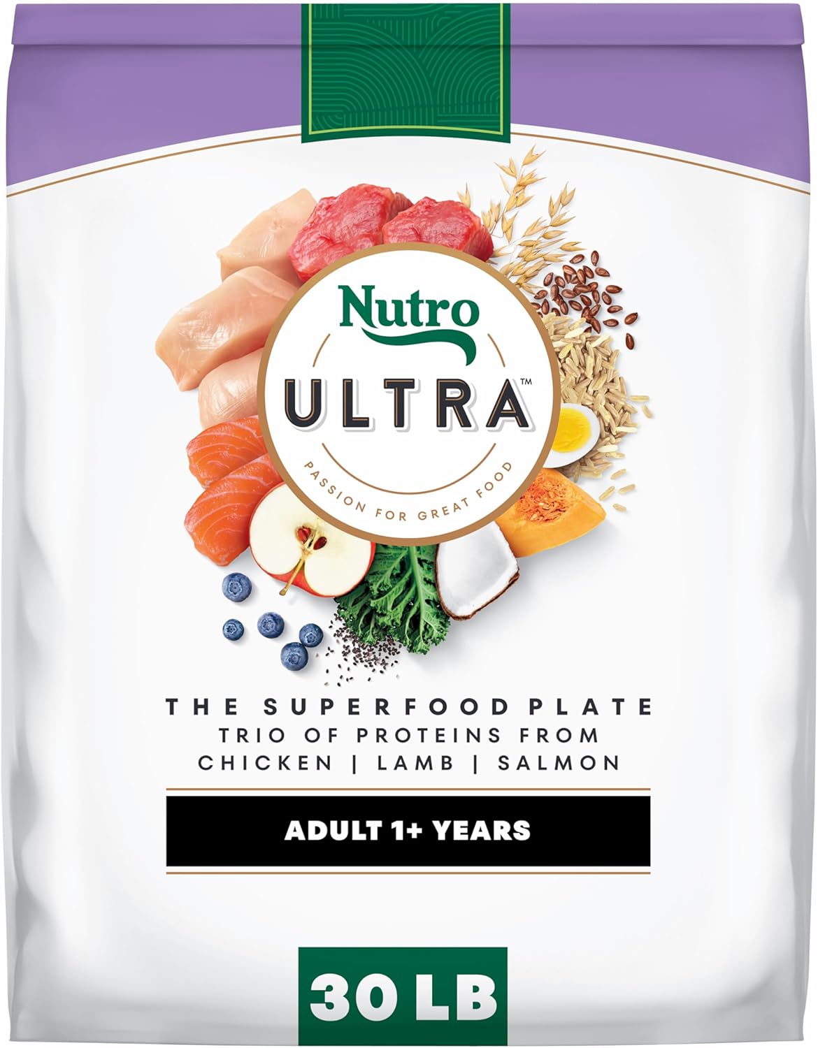 Nutro Ultra Adult Dry Dog Food with a Trio of Proteins from Chicken, Lamb and Salmon, 30 lb Bag