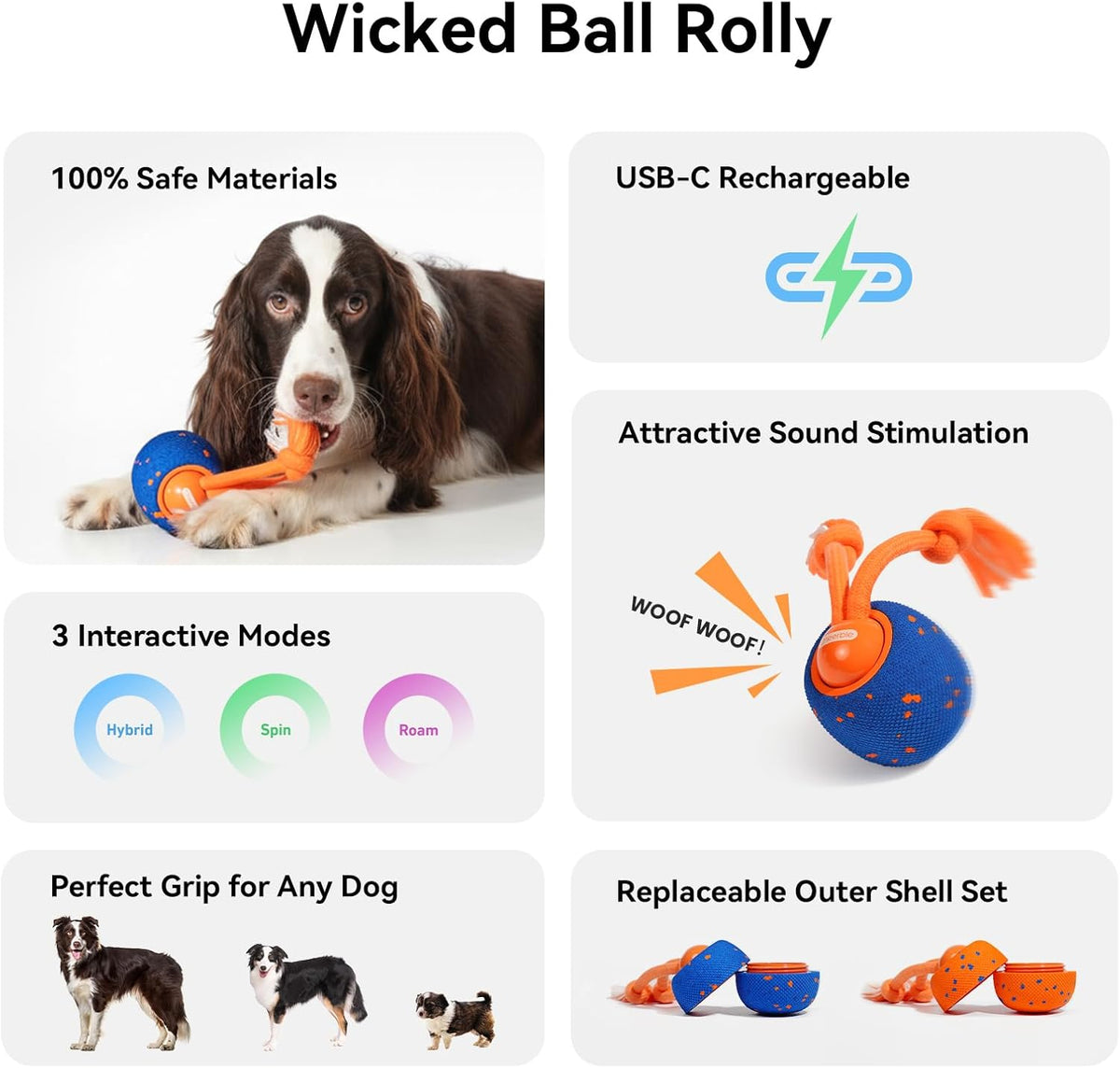 Cheerble Smart Interactive Dog Toy, Wicked Ball Rolly, Automatic Moving, Bouncing, Rotating, E-TPU Material, A - view 3