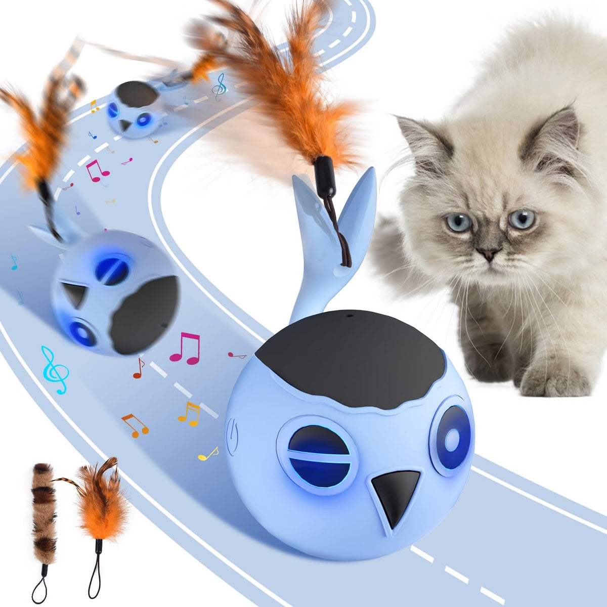 ORSDA Cat Toys, Interactive Cat Toy for Indoor Cats, Automatic Moving Ball Bird for Indoor Adult Cats Kitten T