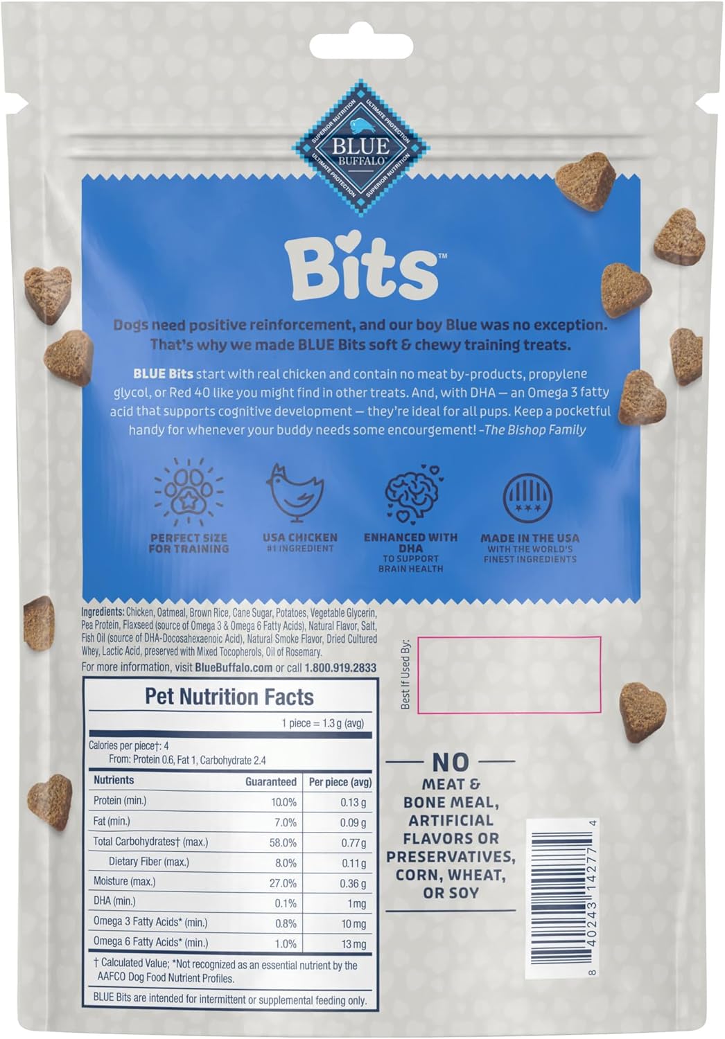 Blue Buffalo Bits Soft Dog Treats for Training, Made with Natural Ingredients & Enhanced with DHA, Chicken Rec - view 2