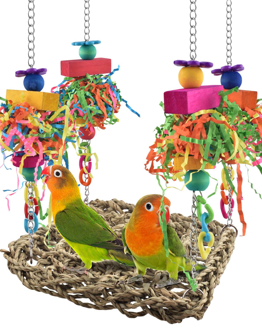KATUMO Conure Toys, Bird Grass Swing Mat Parrot Climbing Hammock with Colorful Toys for Parakeet, Cockatiel, S