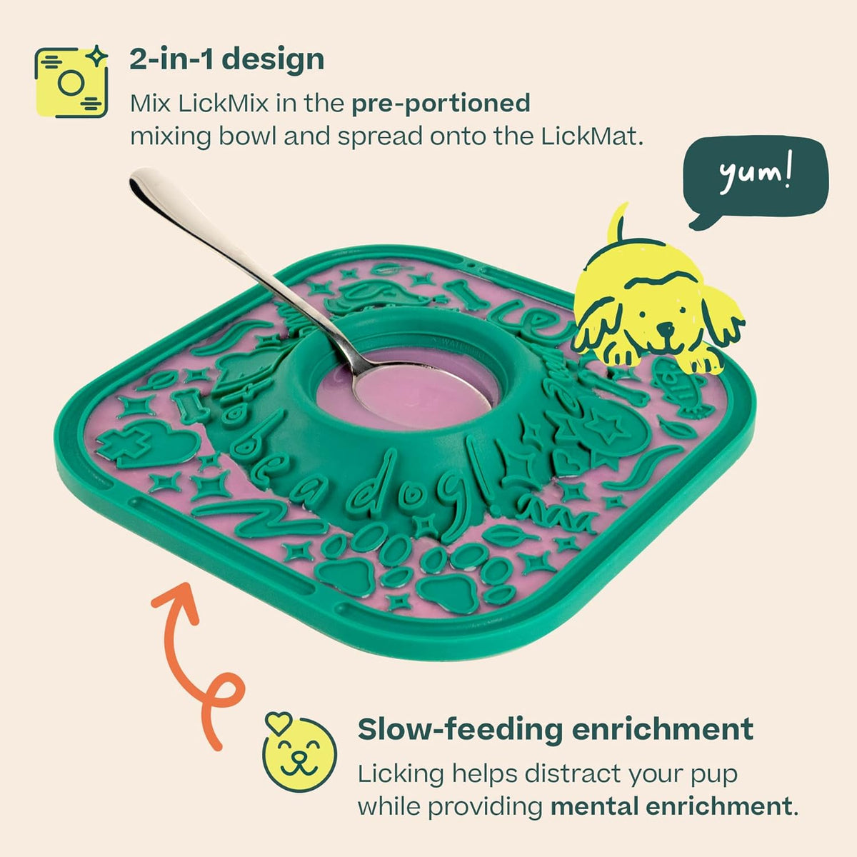 WOOF LickMat - Easy-to-Clean Lick Mat for Dogs - Slow Feeder Mat with Non-Slip Design - BPA-Free Silicone Lick - view 3