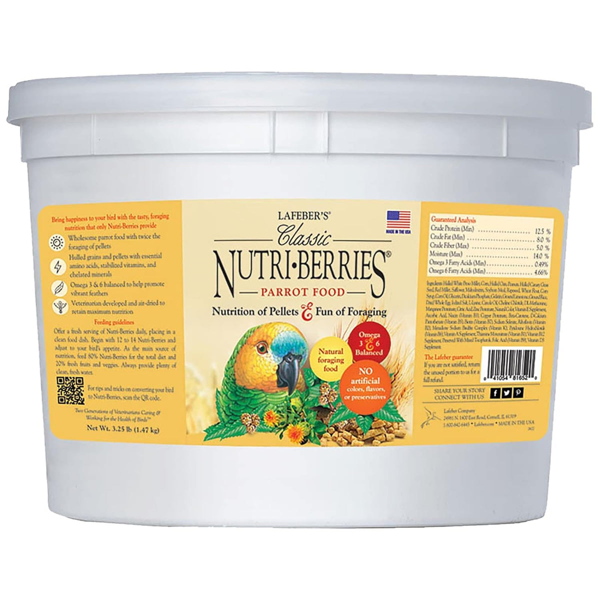LAFEBER'S Classic Nutri-Berries Pet Bird Food, Made with Non-GMO and Human-Grade Ingredients, for Parrots, 3.2