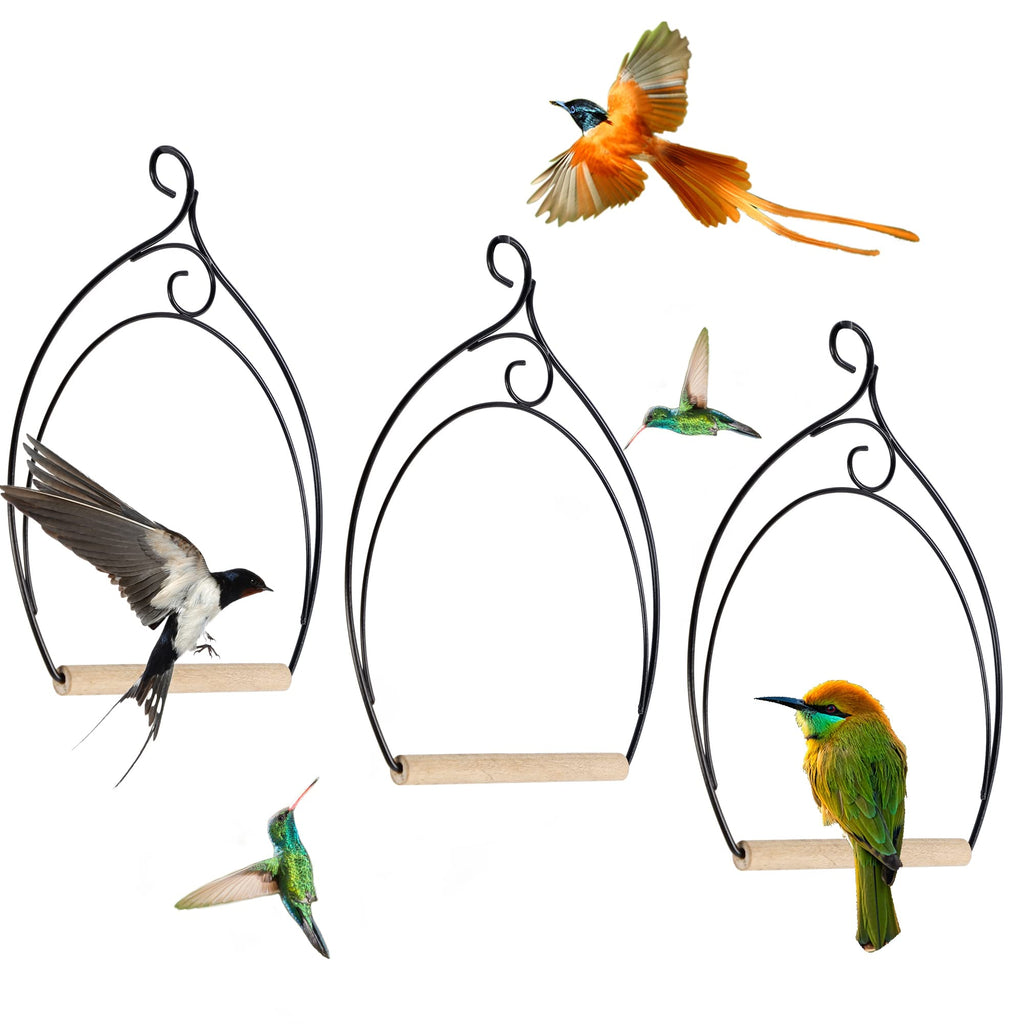 winemana Set of 3 Hummingbird Swings, Rust Resistant Metal Frame, Wooden Dowel, Attach to Bird Feeders, Perfec