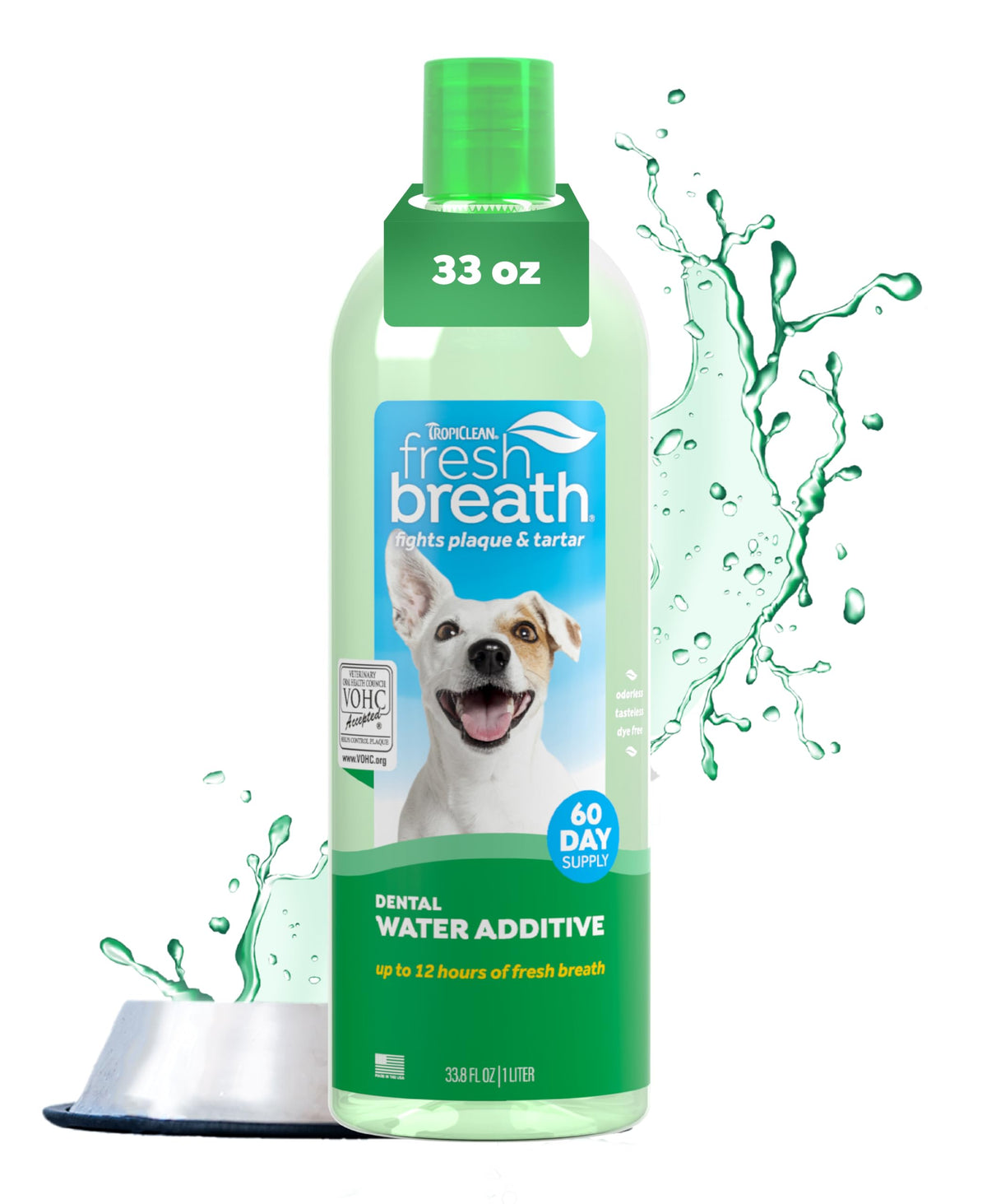 TropiClean Fresh Breath Water Additive for Dogs, Dog Breath Freshener and Teeth Cleaning Solution, No Toothpas